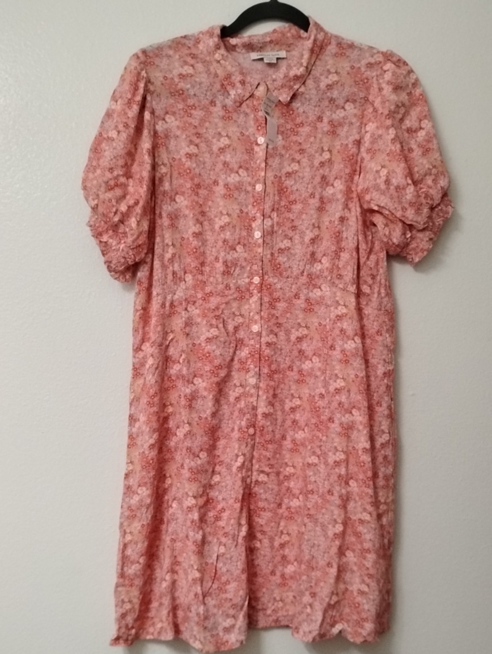 American Eagle Outfitters Pink Coral Floral Button-Front Midi Dress